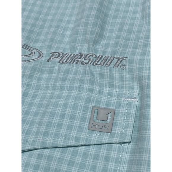 HUK Button down blue green'ish Large shirt Pursuit Boats Logo Offshore Fishing - Picture 6 of 10